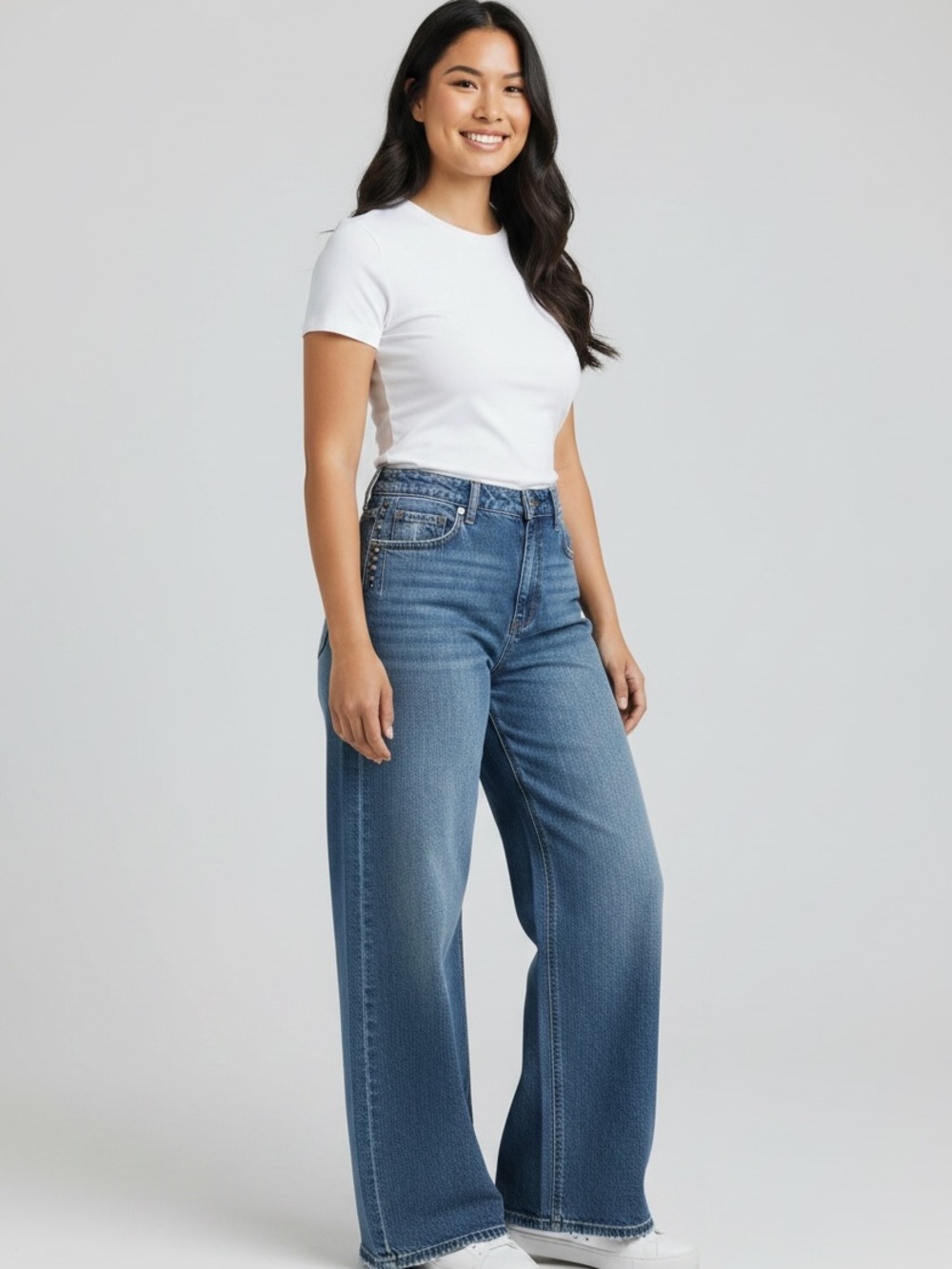 Vervet Olivia Wide Leg Jeans With Stud Detail